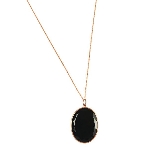 pendant necklace for women black onyx faceted and rose gold chain